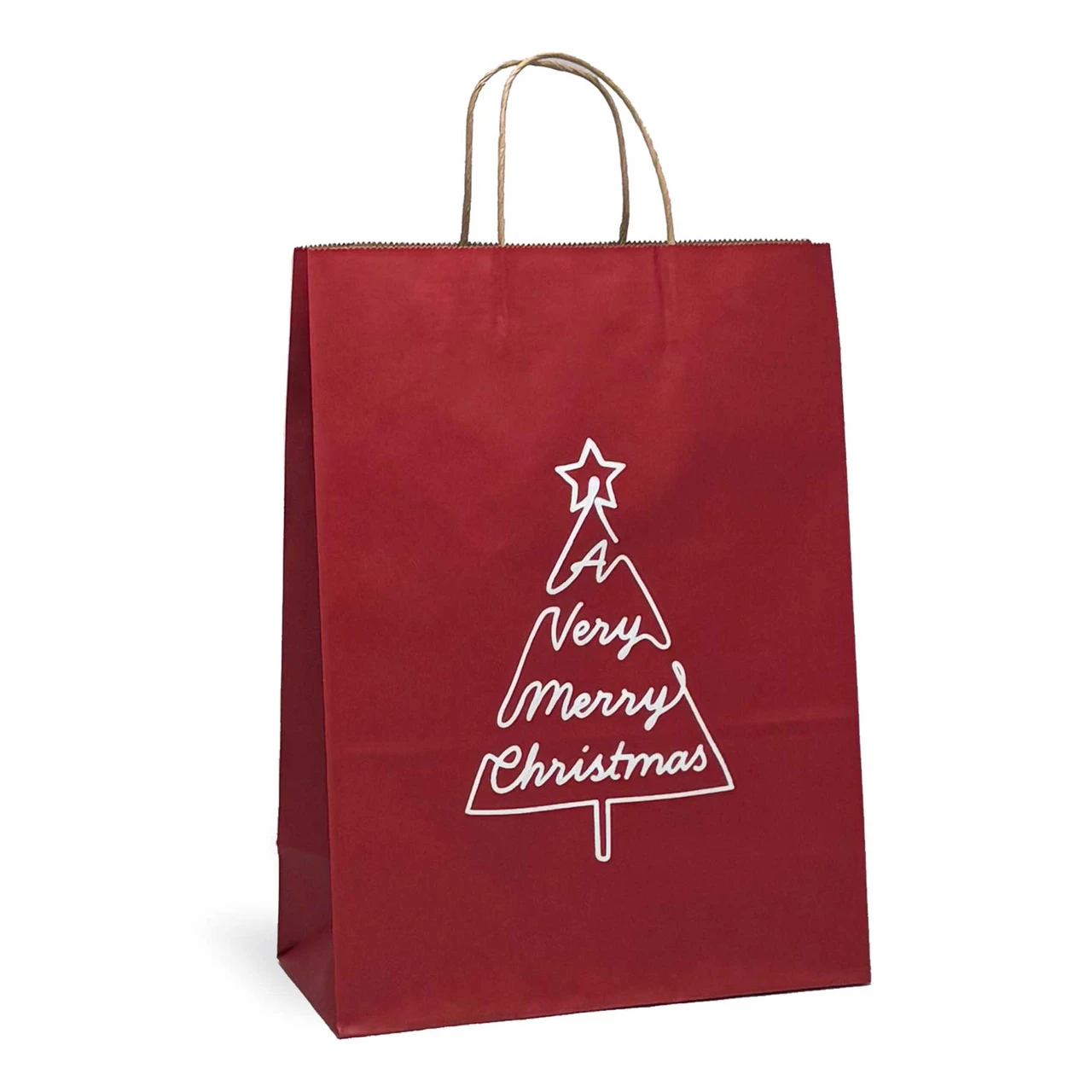 Merry Christmas Red on Kraft Paper Shopping Bags -Vanity - 10"x5"x13-1/2"