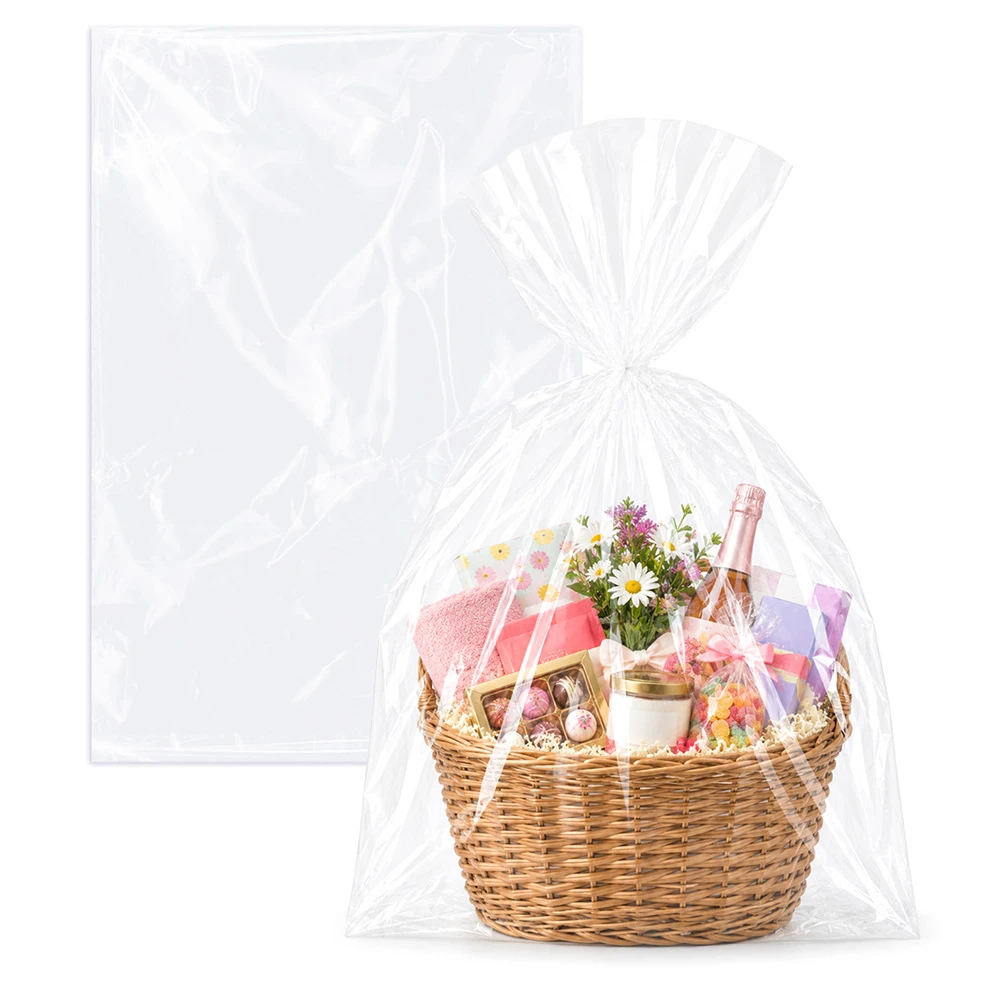 20" x 30" 1.2 mil Clear Polypropylene Cellophane Basket Bags - No Gusset