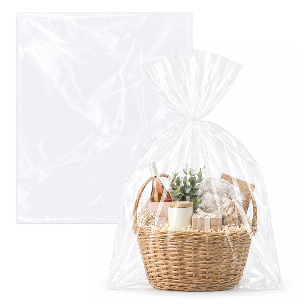25" x 30" 1.2 mil Clear Polypropylene Cellophane Basket Bags - No Gusset