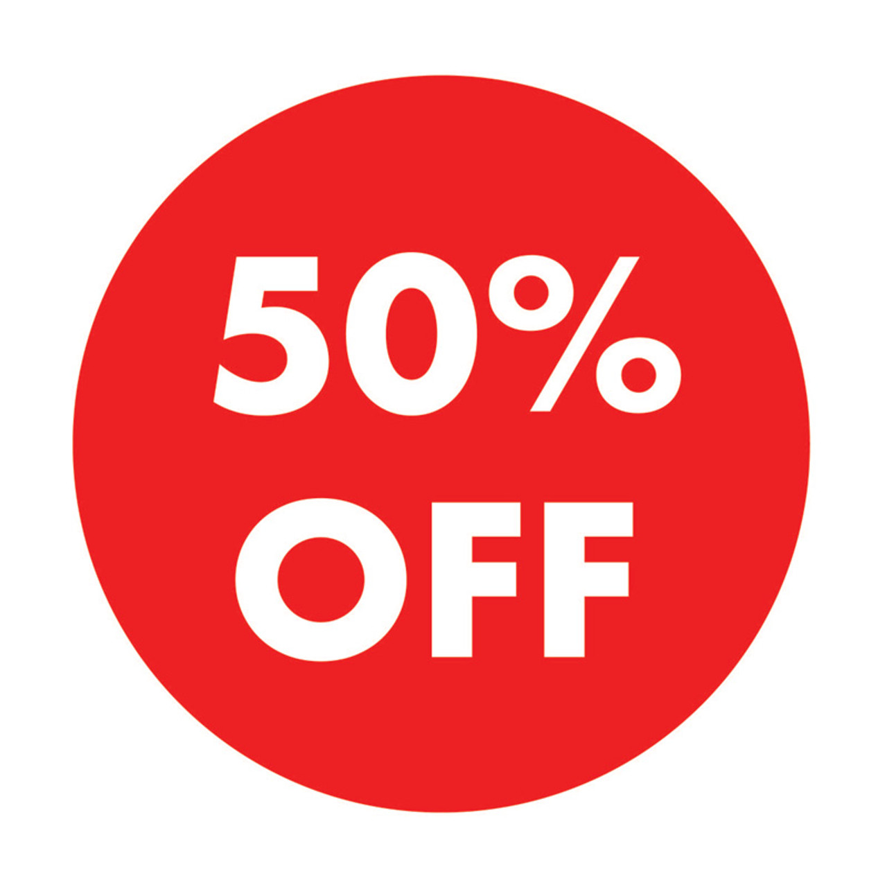50% off 1-1/4" Round Red & White Discount Labels - roll 250
