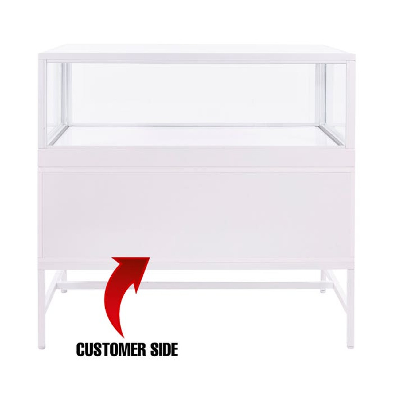48" White Deluxe Glass Showcase with Storage includes Light & Lock