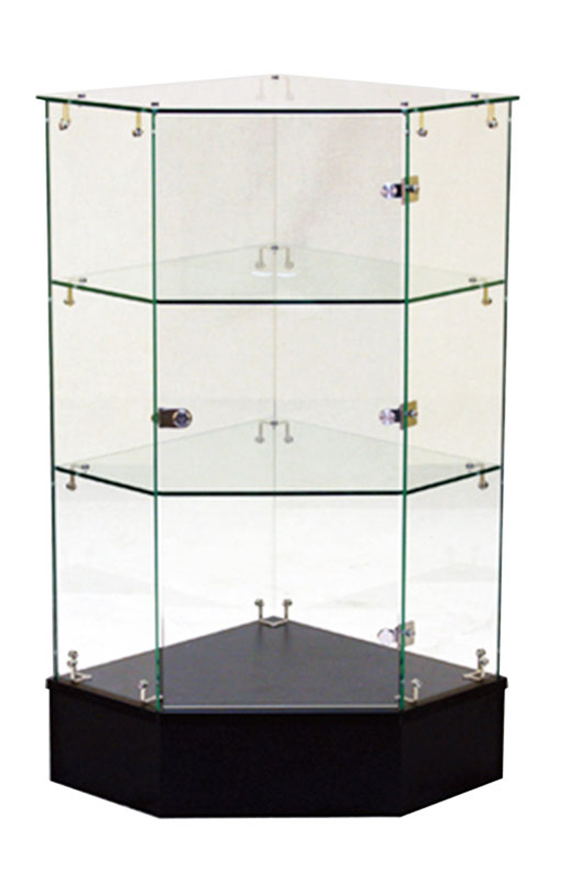 Frameless 18"w x 18"d x 38"h Locking Pentagon Corner Showcase