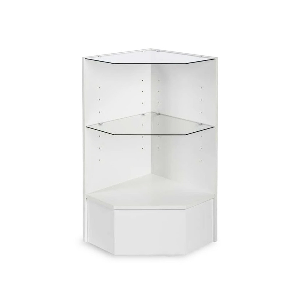 White Pentagon Corner Showcase with Glass shelves