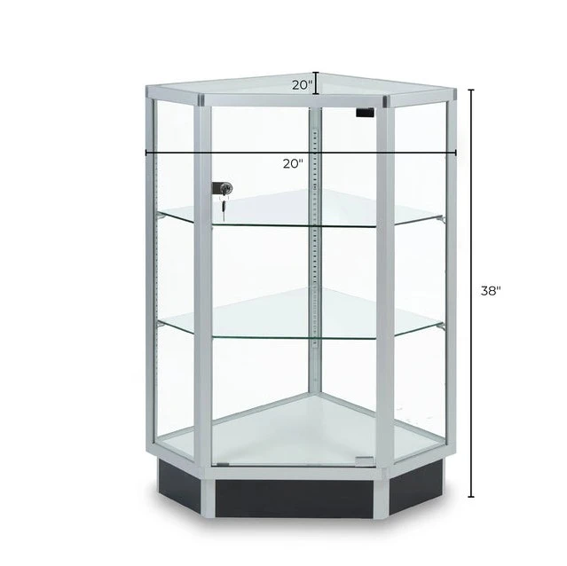 Extra Vision Corner Showcase with Locking Door - 38"h x 20"square