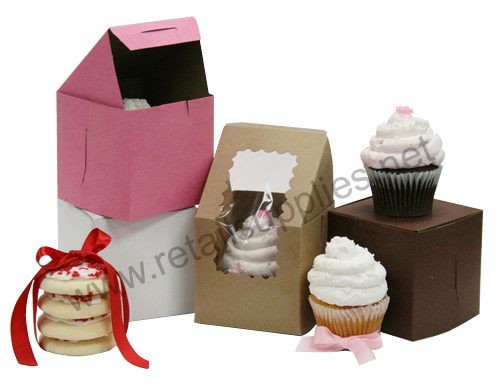 Pink Cupcake Bakery Box Single Regular Size 4" x 4" x 4" per 100