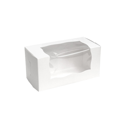 8" x 4" x 4" Premium White Coated Cupcake Bakery Box With Window 2 Regular Cup Size