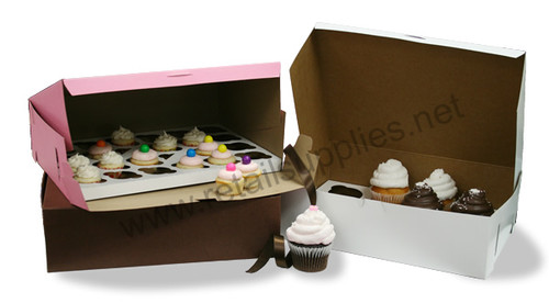 14" x 10" x 4" Pink Cupcake Bakery Box to fit 12 Regular Cup/24 Mini Cup Size per 100