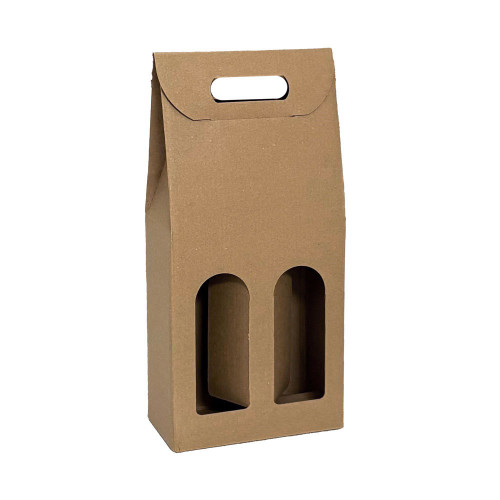 2 Bottle Kraft Wine Box Carrier - 7" x 3.5" x 15"