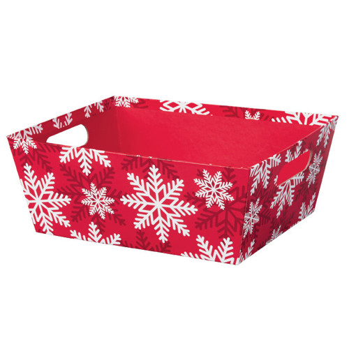 12"l x 9-1/2"w x 4-1/2"h Red and White Snowflake Basket Tray - Limited QTY 12"l x 9-1/2"w x 4-1/2"h Red and White Snowflake Basket Tray - Limited QTY