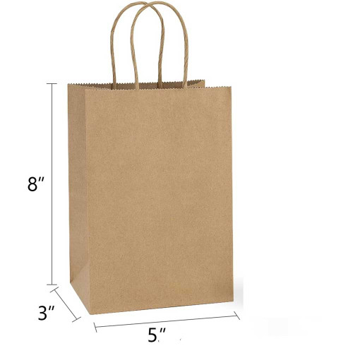 Prime 5"x3"x8" 100% Recycled Kraft Paper Shopping Bags