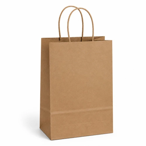 Prime 5-1/2" x 3" x 8-3/4" 100% Recycled Kraft Paper Shopping Bags