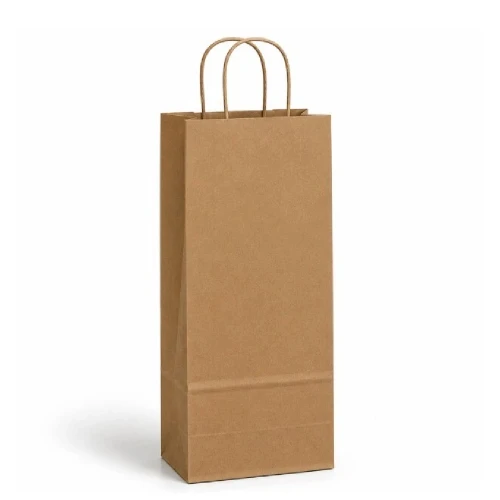 Wine 5-1/2" x 3" x 12-3/4" 100% Recycled Kraft Paper Shopping Bags