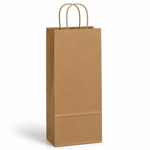 Wine 5-1/2" x 3" x 12-3/4" 100% Recycled Kraft Paper Shopping Bags