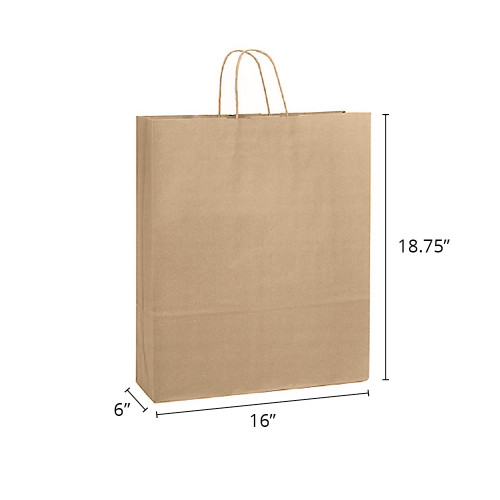 Saville 16" x 6" x 18-3/4" 100% Recycled Kraft Paper Shopping Bags