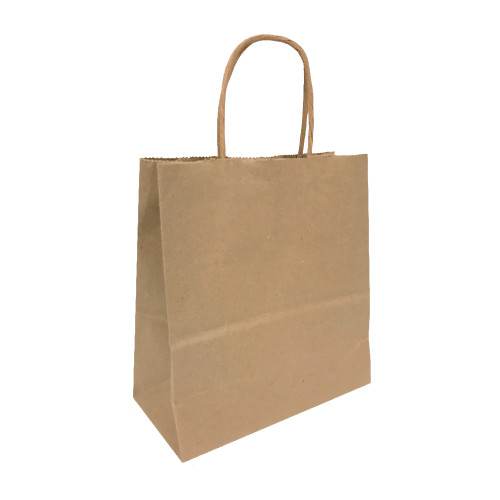 Timmy 7" x 3-1/2" x 8-1/2" 100% Recycled Kraft Paper Shopping Bags