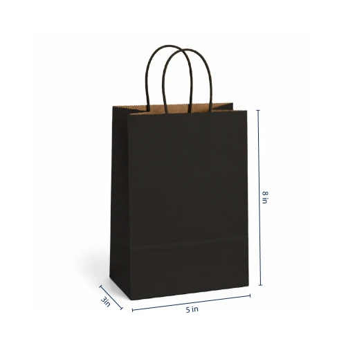 100% Recycled Prime 5"x3"x8" Matte Black Paper Shopping Bags