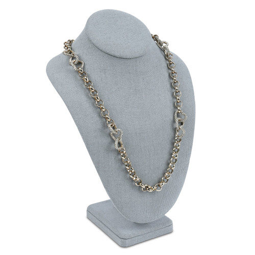 Grey Linen Pedestal Necklace Form -  6-3/8"w x 4-1/2"d x 10"h Grey Linen Pedestal Necklace Form -  6-3/8"w x 4-1/2"d x 10"h