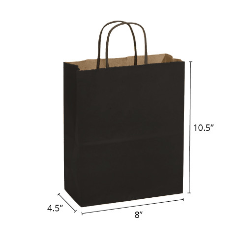 100% Recycled Petite 8"x4"x10" Matte Black Paper Shopping Bags