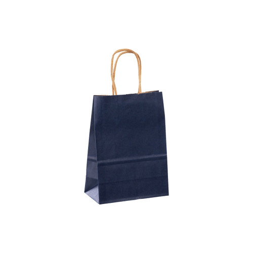 Prime 5" x 3" x 8" Navy on Kraft Paper Shopping Bags