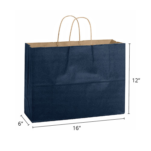 Fashion 16"x6"x12" Navy on Kraft Paper Shopping Bags