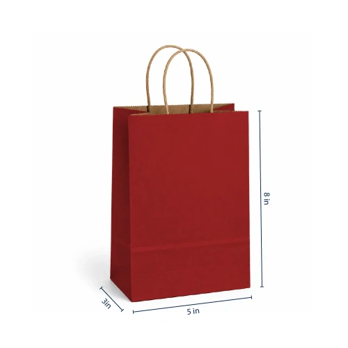 Prime 5" x 3" x 8" Red on Kraft Paper Shopping Bags