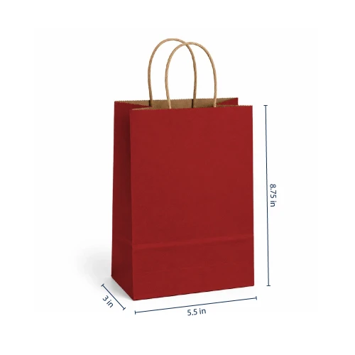 Prime 5.5" x 3" x 8.75" Red on Kraft Paper Shopping Bags