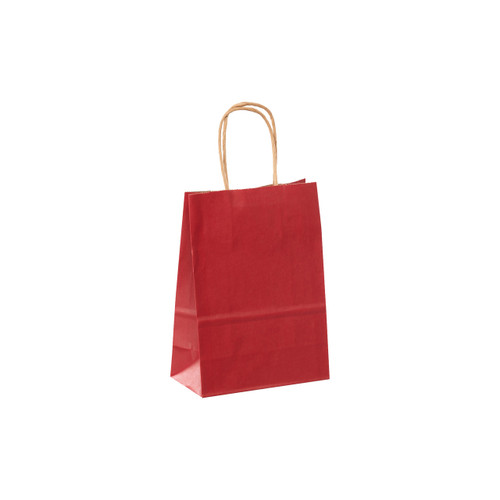 Prime 5" x 3" x 8" Red on Kraft Paper Shopping Bags