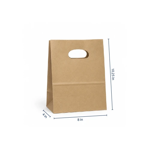 Parker 8"w x 4"d x 10-1/4"h 100% Recycled Kraft Die Cut Handle Bag