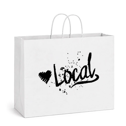 Love Local™ White Paper Shopping Bags - Fashion - 16"x6"x12"