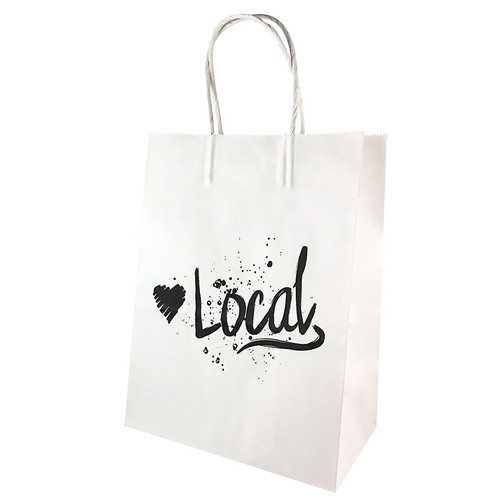 Love Local™ White Paper Shopping Bags - Prime - 5"x3"x8" Love Local™ White Paper Shopping Bags - Prime - 5"x3"x8"