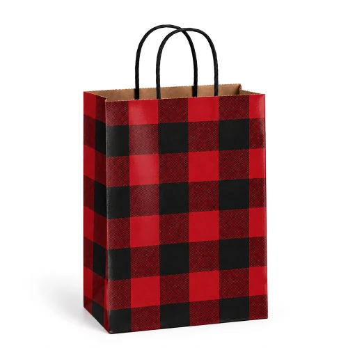 Petite 8" x 4-1/2" x 10-1/2" Buffalo Plaid Paper Shopping Bags