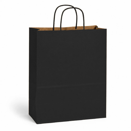 100% Recycled Vanity 10"x5"x13" Matte Black Paper Shopping Bags