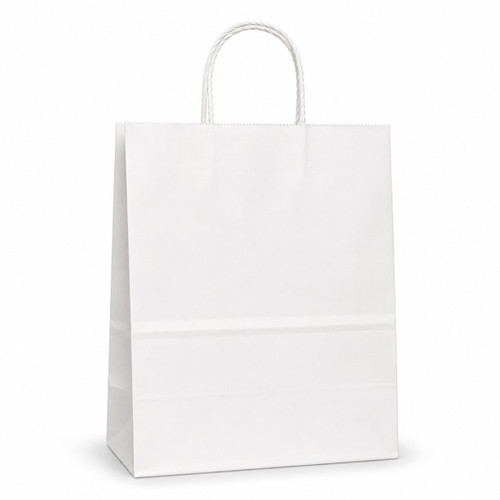 Petite 8" x 4-1/2" x 10-1/2" 40% Recycled Matte White Paper Shopping Bags