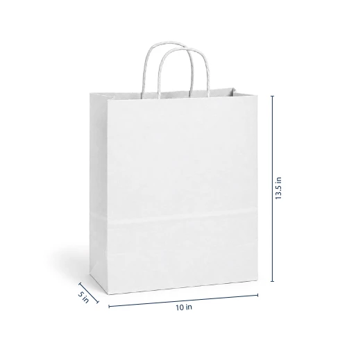 Vanity 10" x 5" x 13-1/2" 40% Recycled Matte White Paper Shopping Bags
