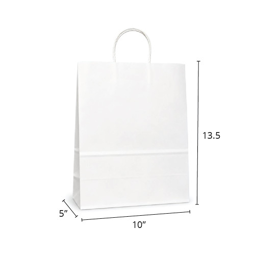 Vanity 10" x 5" x 13-1/2" 40% Recycled Matte White Paper Shopping Bags