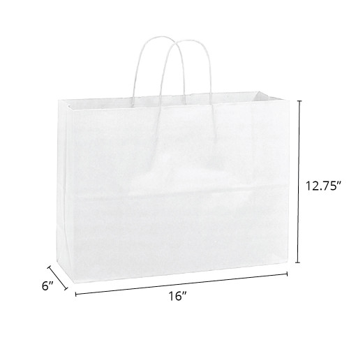 Fashion 16" x 6" x 12-3/4" 40% Recycled Matte White Paper Shopping Bags