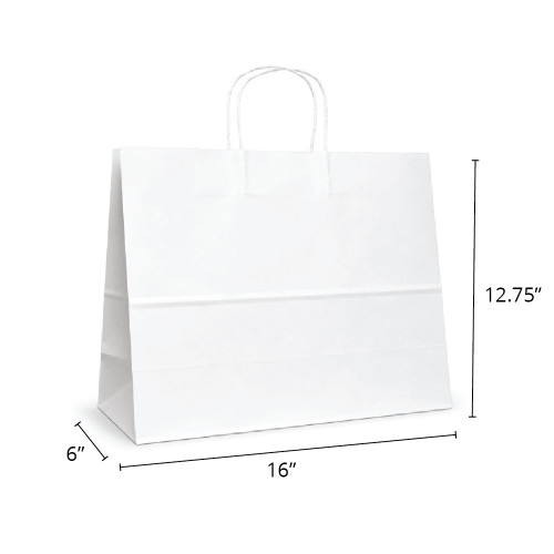 Fashion 16" x 6" x 12-3/4" 40% Recycled Matte White Paper Shopping Bags