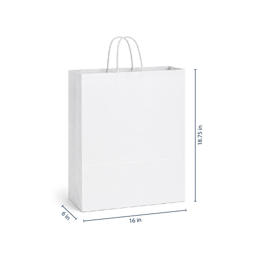 Saville 16" x 6" x 18-3/4" 40% Recycled Matte White Paper Shopping Bags