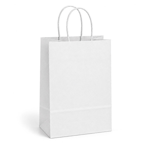 Prime 5-1/2" x 3" x 8-3/4" 40% Recycled Matte White Paper Shopping Bags