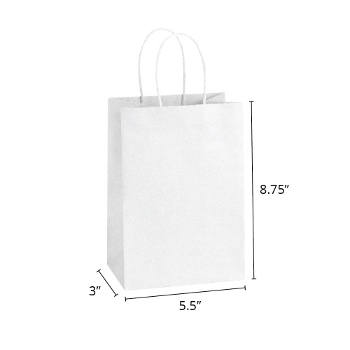 Prime 5-1/2" x 3" x 8-3/4" 40% Recycled Matte White Paper Shopping Bags