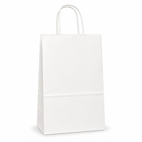 Prime 5-1/2" x 3" x 8-3/4" 40% Recycled Matte White Paper Shopping Bags