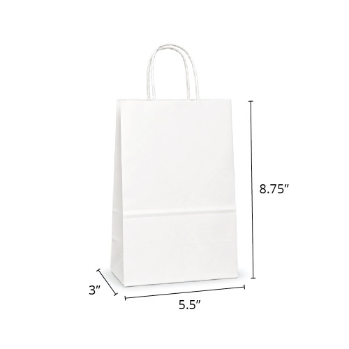 Prime 5-1/2" x 3" x 8-3/4" 40% Recycled Matte White Paper Shopping Bags