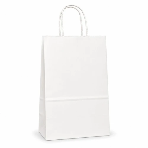 Prime 5-1/2" x 3" x 8-3/4" 40% Recycled Matte White Paper Shopping Bags