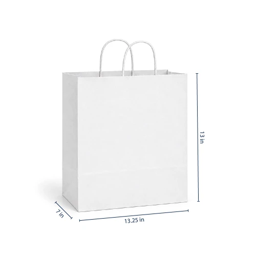 Jr Mart 13-1/4" x 7" x 13" Matte White 40% Recycled Paper Shopping Bags