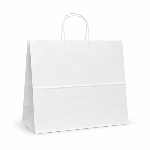 Jr Mart 13-1/4" x 7" x 13" Matte White 40% Recycled Paper Shopping Bags