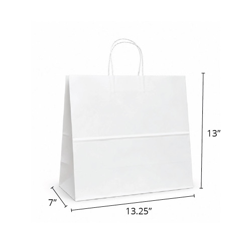 Jr Mart 13-1/4" x 7" x 13" Matte White 40% Recycled Paper Shopping Bags