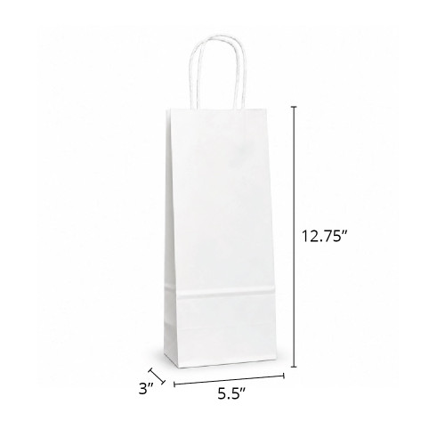 Wine 5-1/2" x 3" x 12-3/4" Single Bottle 40% Recycled Matte White Paper Shopping Bag
