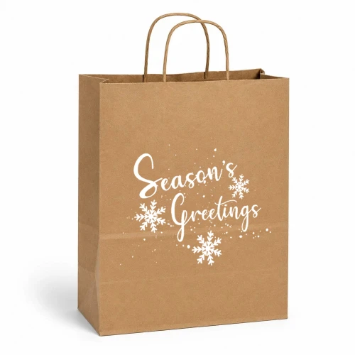 Seasons Greetings Kraft Paper Shopping Bags - Vanity - 10"x5"x13-1/4"