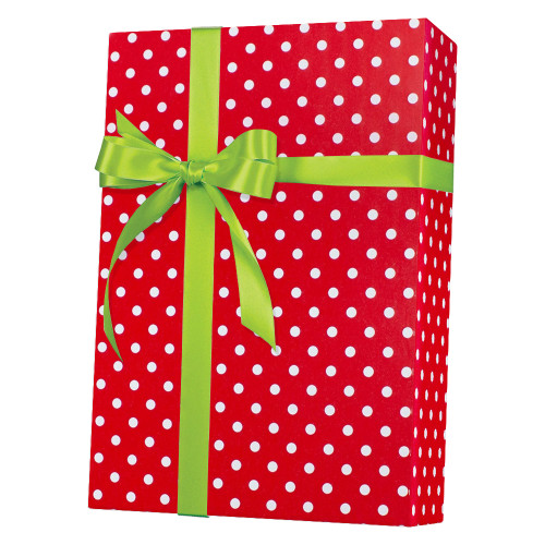 24" x 200' White Polka Dots on Red Gift Wrap