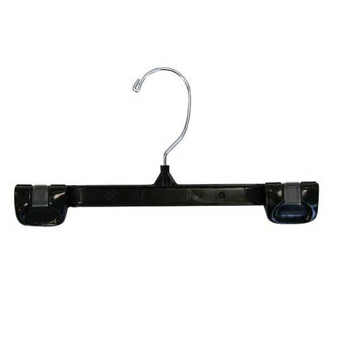 12" Black Adult Skirt or Pant Hanger with Metal Hook and Black Clips
